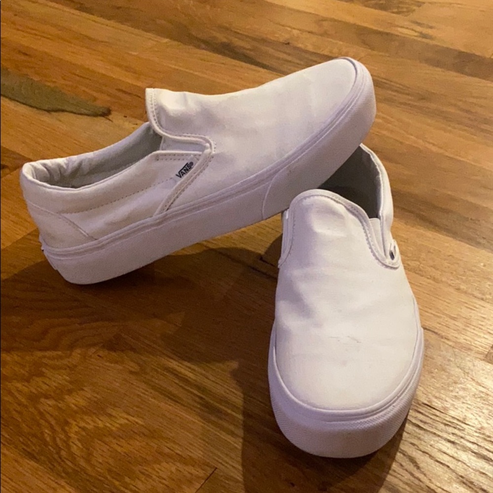 Vans all white slip on sneakers